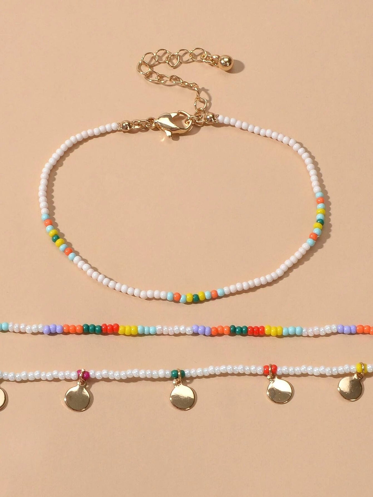 3pcs Bohemian Handmade Disc Charm Colorful Seed Beads Bracelet Ethnic Jewellery