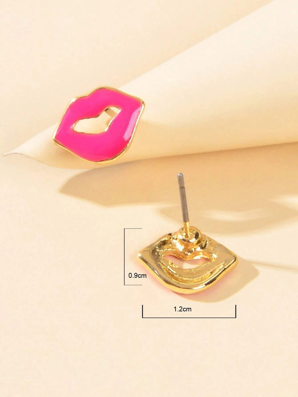 Cute Style Accessories Candy Color Hotpink Enamel Lips Small Stud Women Earrings
