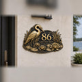 Design Your Own House Number Plaque, Heron and Water Lilies