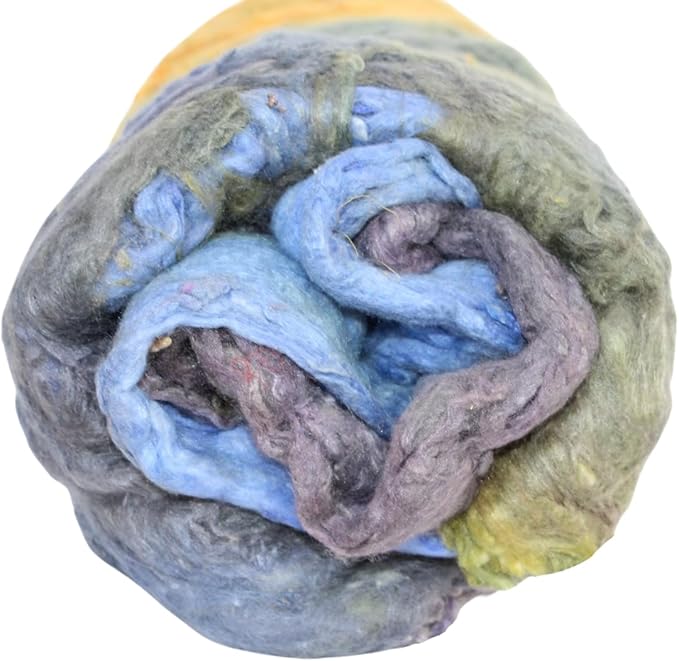 Knitsilk Mulberry Silk Fiber Yarn, Blue and Orange. Best for Knitting, Sewing Silk Filament Sheets, Spinning and Needle Felting