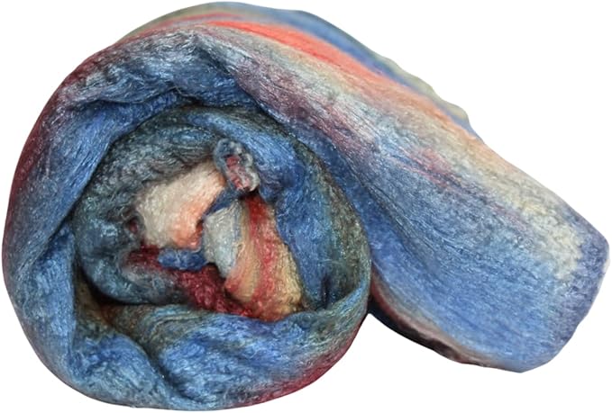 Knitsilk Mulberry Silk Fiber Yarn, Blue and Red. Best for Knitting, Sewing Silk Filament Sheets, Spinning and Needle Felting