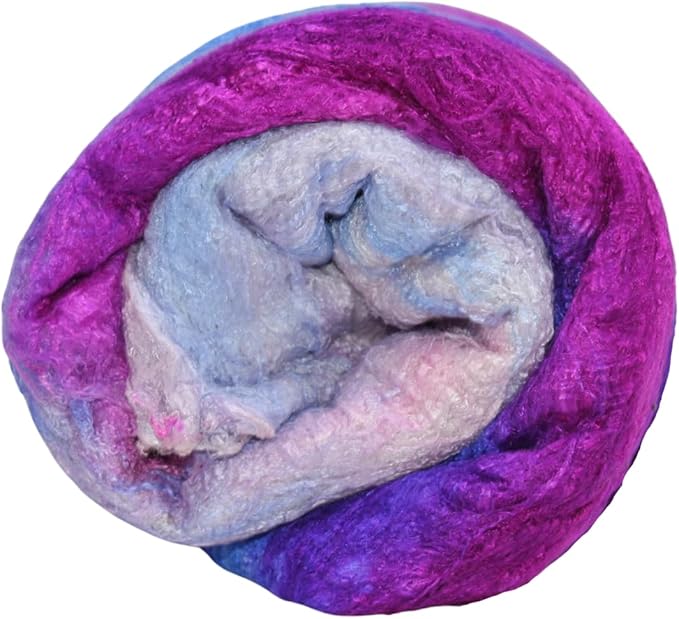 Knitsilk Mulberry Silk Fiber Yarn, Blue and Dark Pink. Best for Knitting, Sewing Silk Filament Sheets, Spinning and Needle Felting