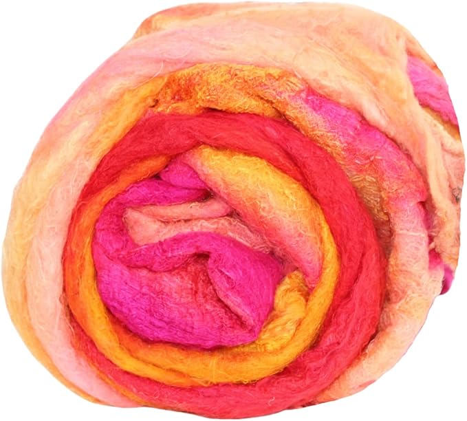 Knitsilk Mulberry Silk Fiber Yarn, Yellow and Pink. Best for Knitting, Sewing Silk Filament Sheets, Spinning and Needle Felting