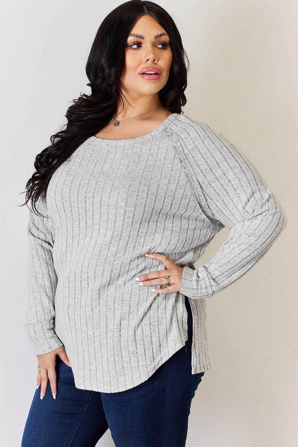 Basic Bae Full Size Ribbed Round Neck Slit T-Shirt for Women - n/a at Dealshubindia