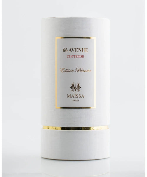 White perfume bottle with gold cap ring and label, amber-pink fragrance liquid.