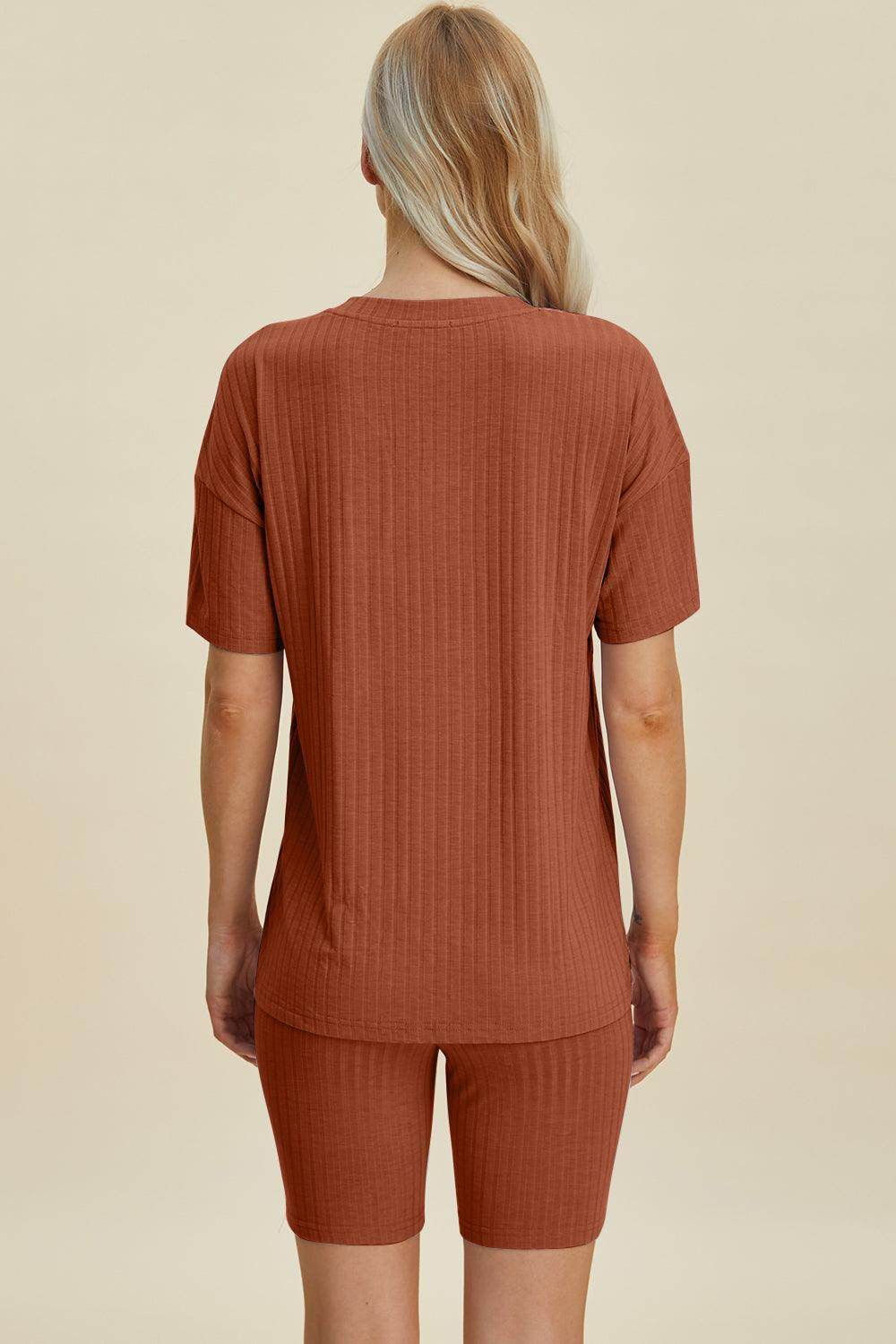 Basic Bae Full Size Ribbed V-Neck Top and Shorts Set For Women - n/a at Dealshubindia