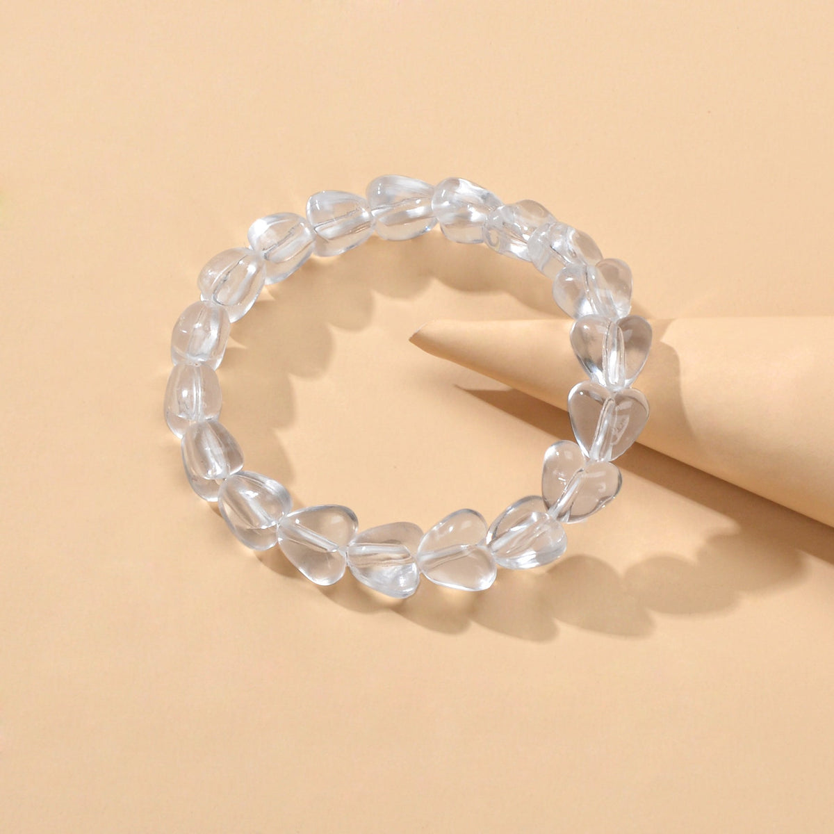 Transparent heart-bead elastic bracelet with clear resin heart beads