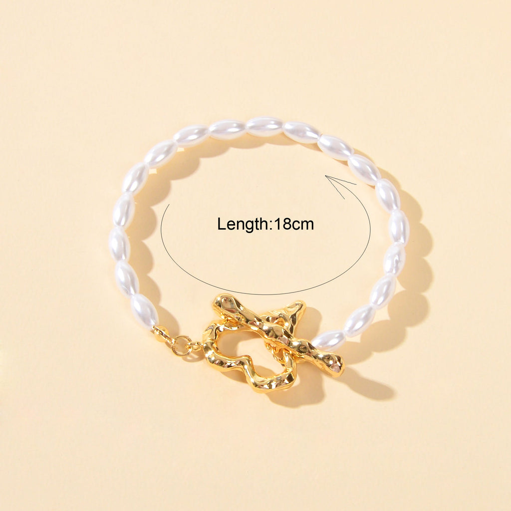 Textured Bridal Jewellery Retro Pearl Beads Gold Heart Charm Wedding Bracelet