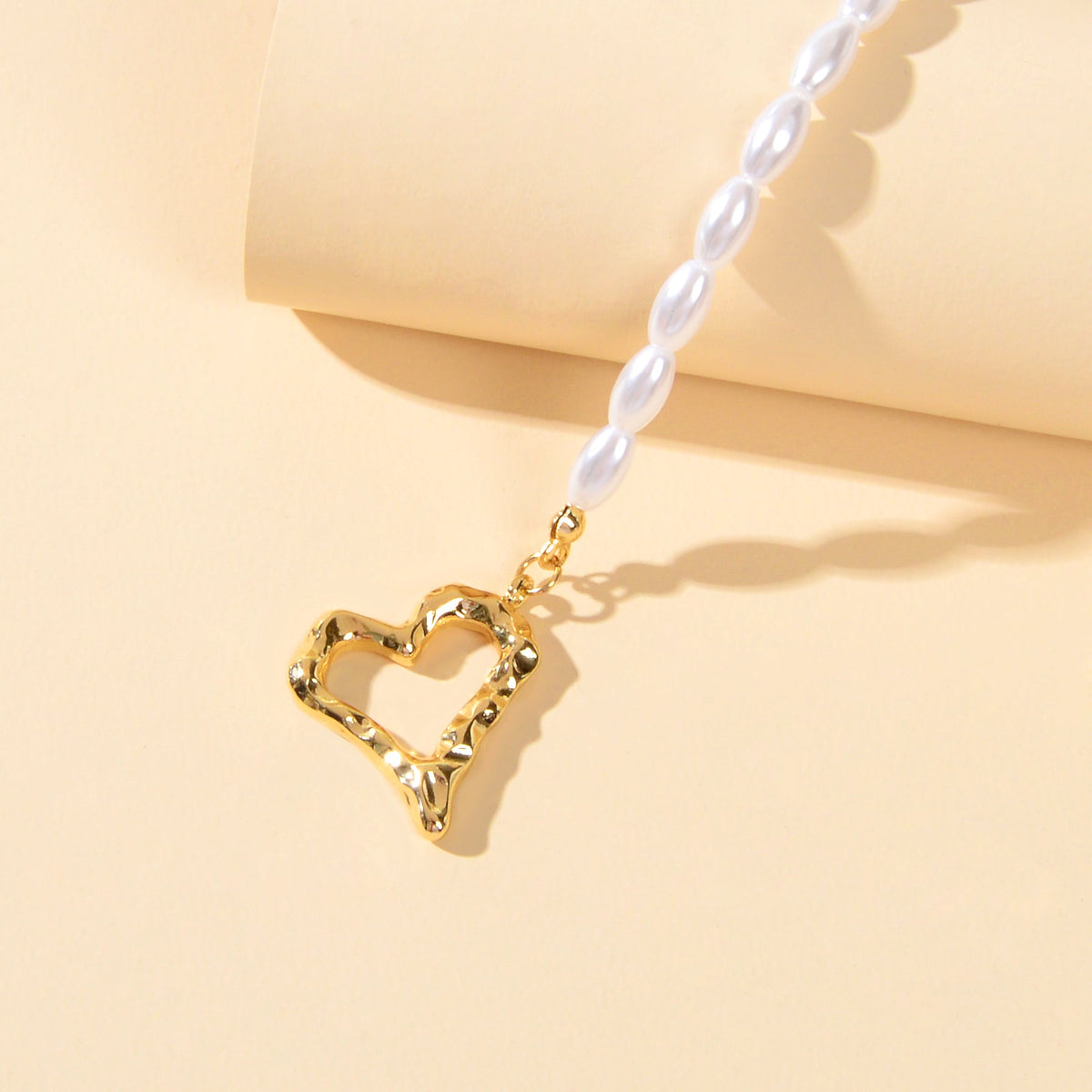 Textured Bridal Jewellery Retro Pearl Beads Gold Heart Charm Wedding Bracelet