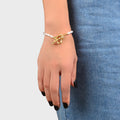 Textured Bridal Jewellery Retro Pearl Beads Gold Heart Charm Wedding Bracelet
