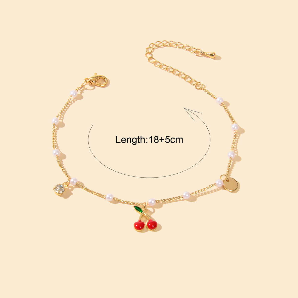 Pearl Beads Disc Charm Gold Chain Red Cherry Charm Bracelet Women Dainty Gift