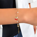 Pearl Beads Disc Charm Gold Chain Red Cherry Charm Bracelet Women Dainty Gift