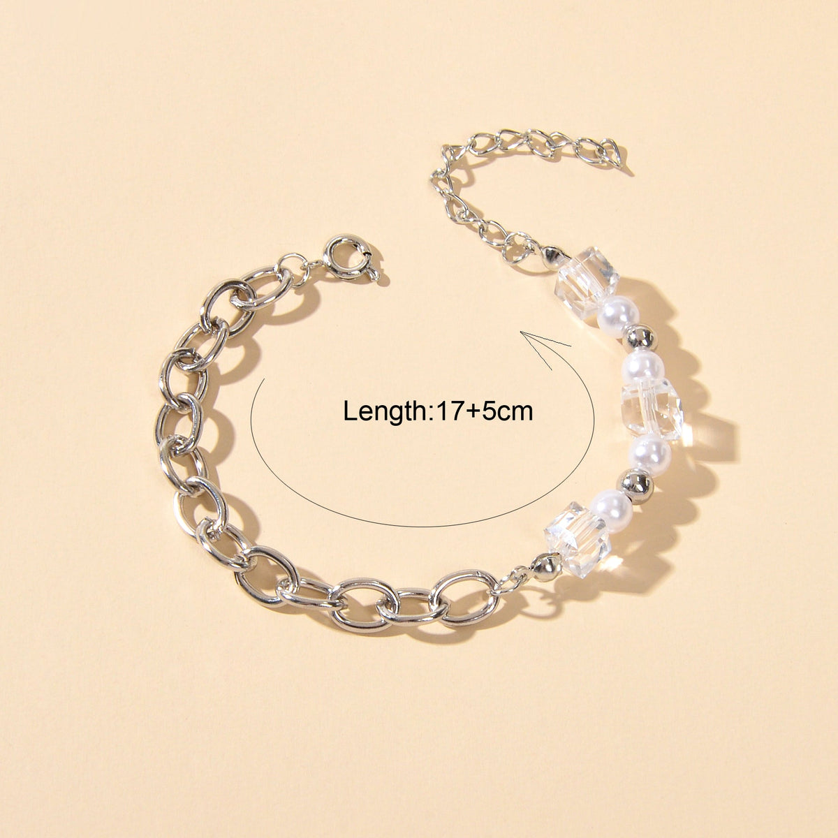 Trendy Accessories Transparent Beads Pearl Silver Chain Bracelet Female Jewelry