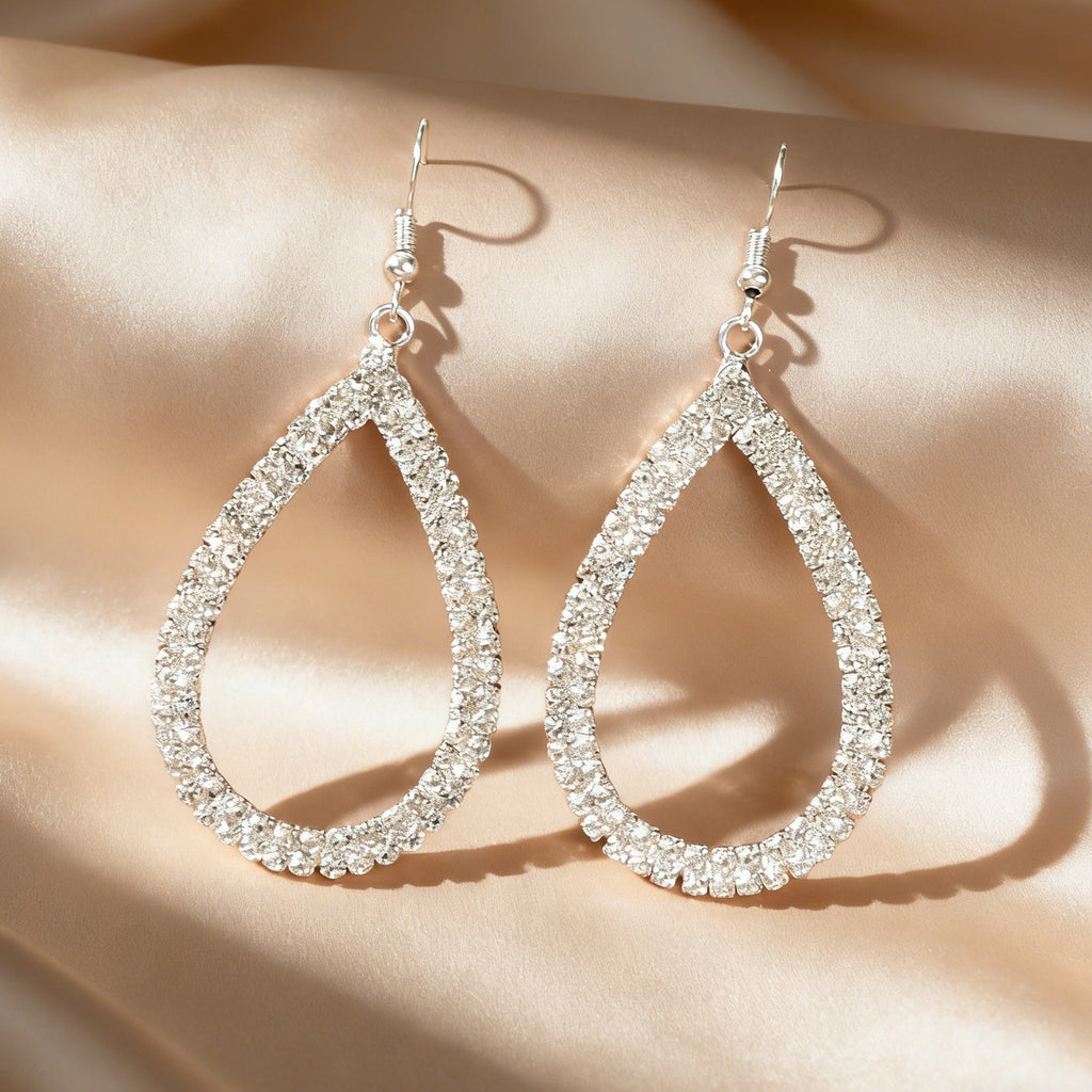 Silver teardrop crystal drop earrings