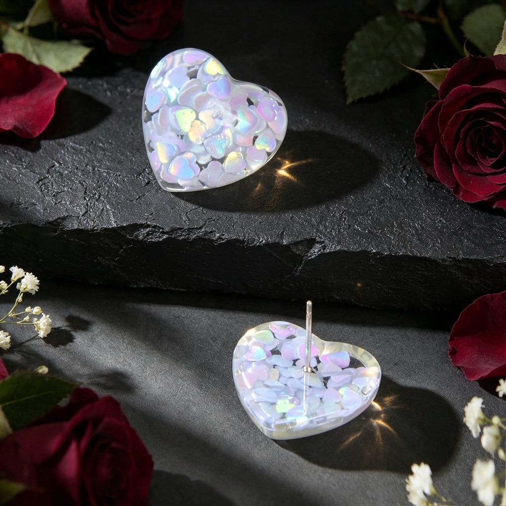 Cute Sequin Fill Heart Resin Stud Earrings Sweet Dating Party Accessories Birthday Valentine's Day Gift Jewelry