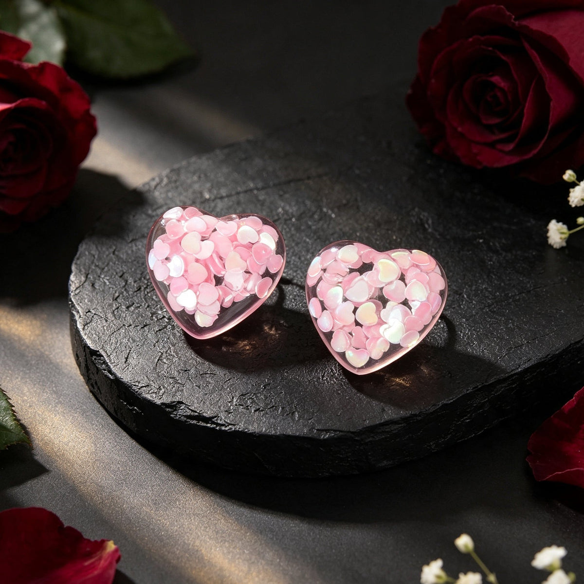 Cute Sequin Fill Heart Resin Stud Earrings Sweet Dating Party Accessories Birthday Valentine's Day Gift Jewelry