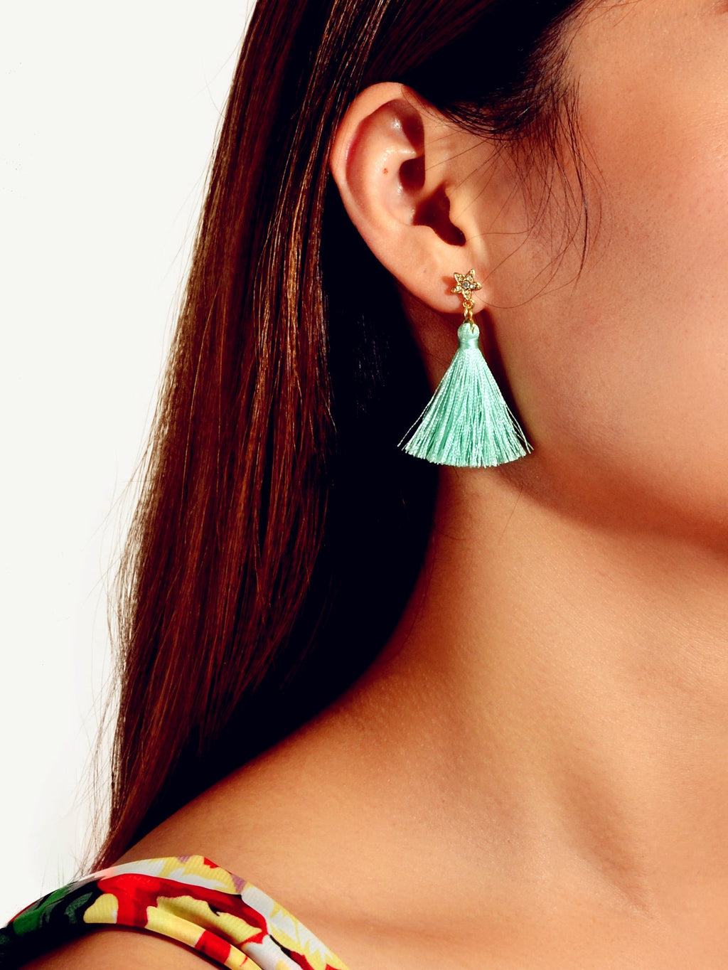 Bohemian Ethnic Jewellery Rhinestone Star Green Tassel Dangle Holiday Earrings