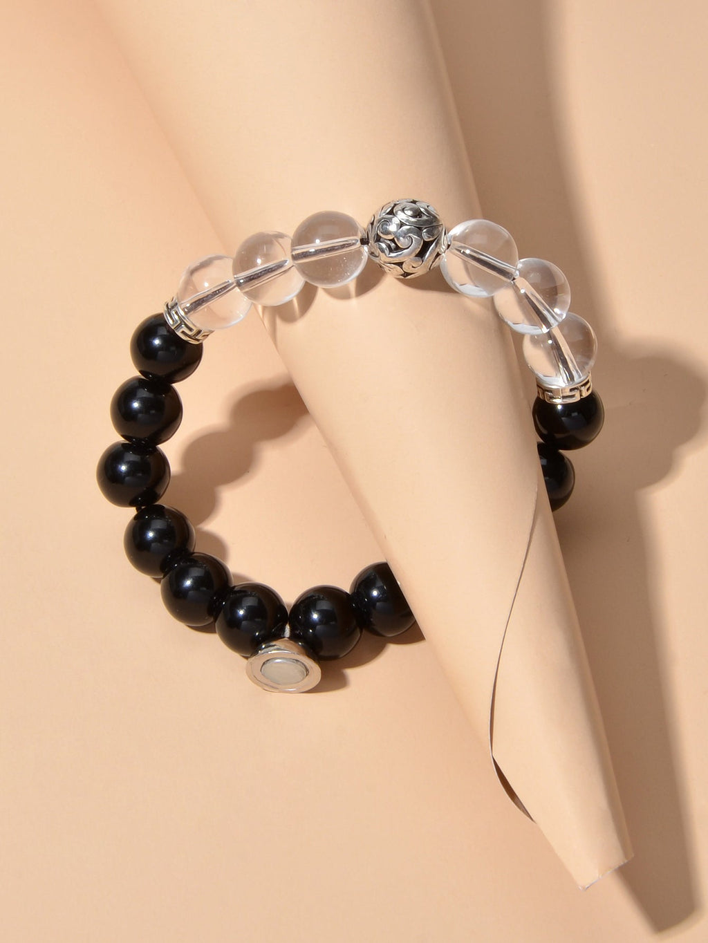 Tribal Ethnic Jewellery Black Transparent Beads Elastic Bohemian Bangle Bracelet