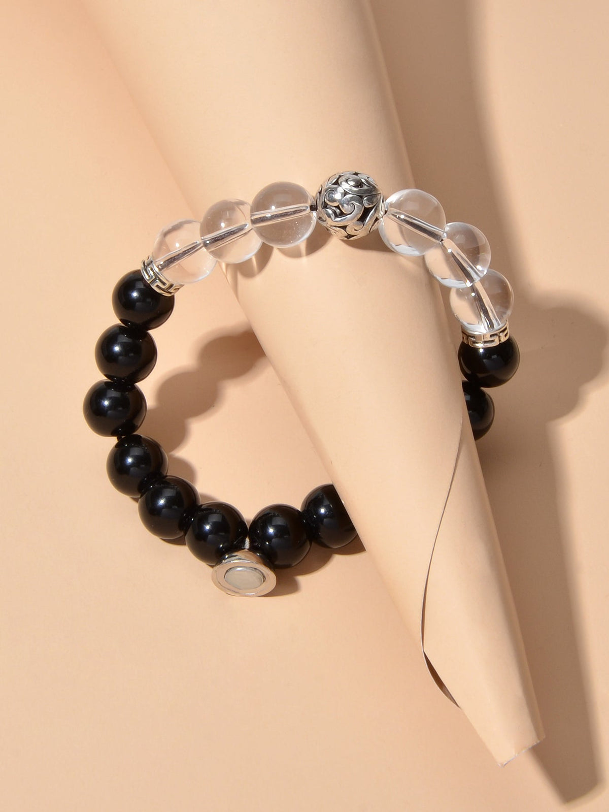 Tribal Ethnic Jewellery Black Transparent Beads Elastic Bohemian Bangle Bracelet