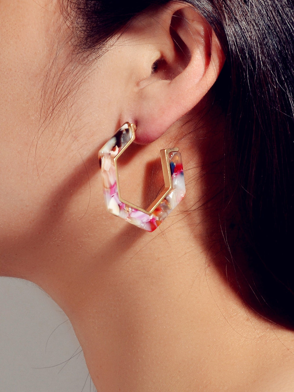 Boho Chic 2 pairs Multicolor Acrylic Square Circle Party Hoop Earrings set Gift