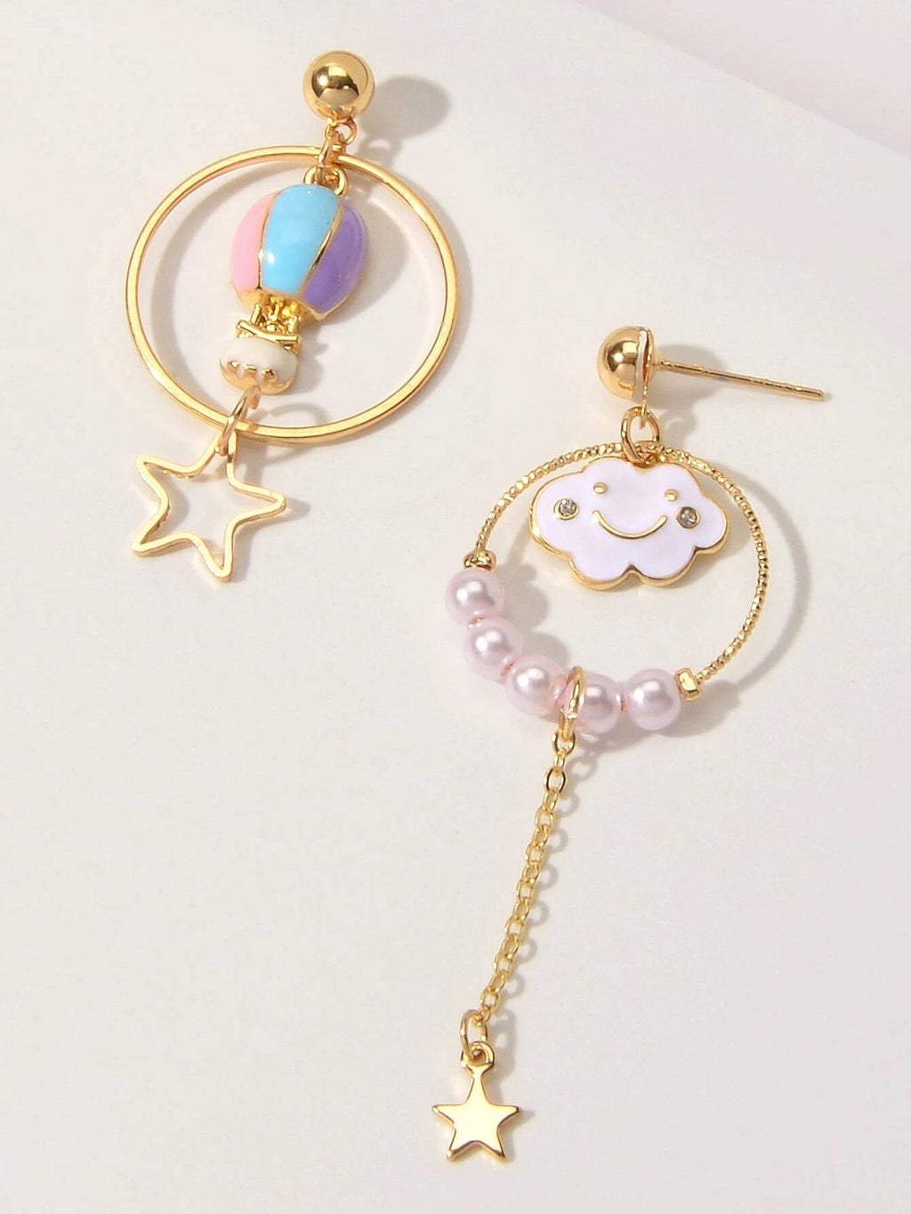 Lovely Jewellery Pearl Hot Air Balloon Clouds Star Charm Asymmetric Earrings