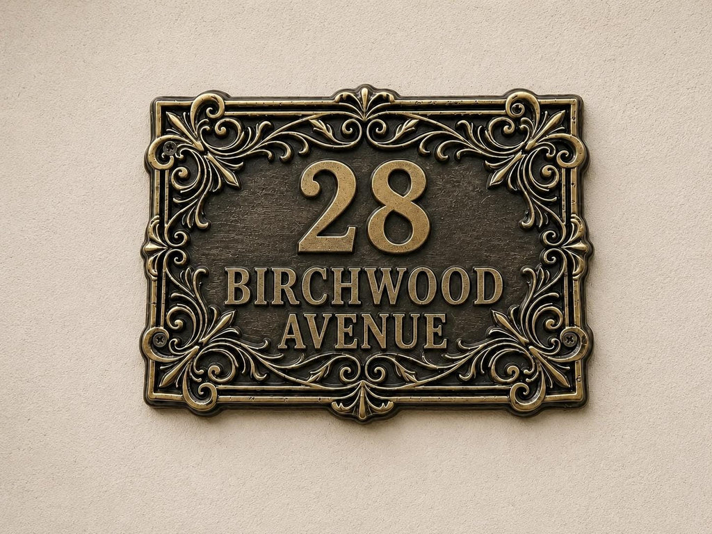 Custom Victorian House Number Sign, Ornate Antique Brass Address Plaque, Personalized Front Door Number