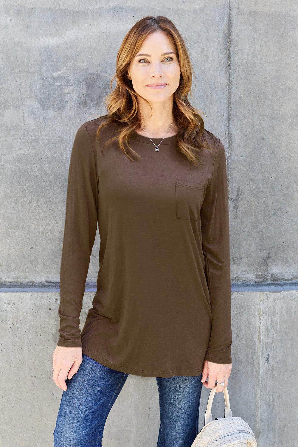 Basic Bae Full Size Round Neck Long Sleeve Top for Women - n/a at Dealshubindia