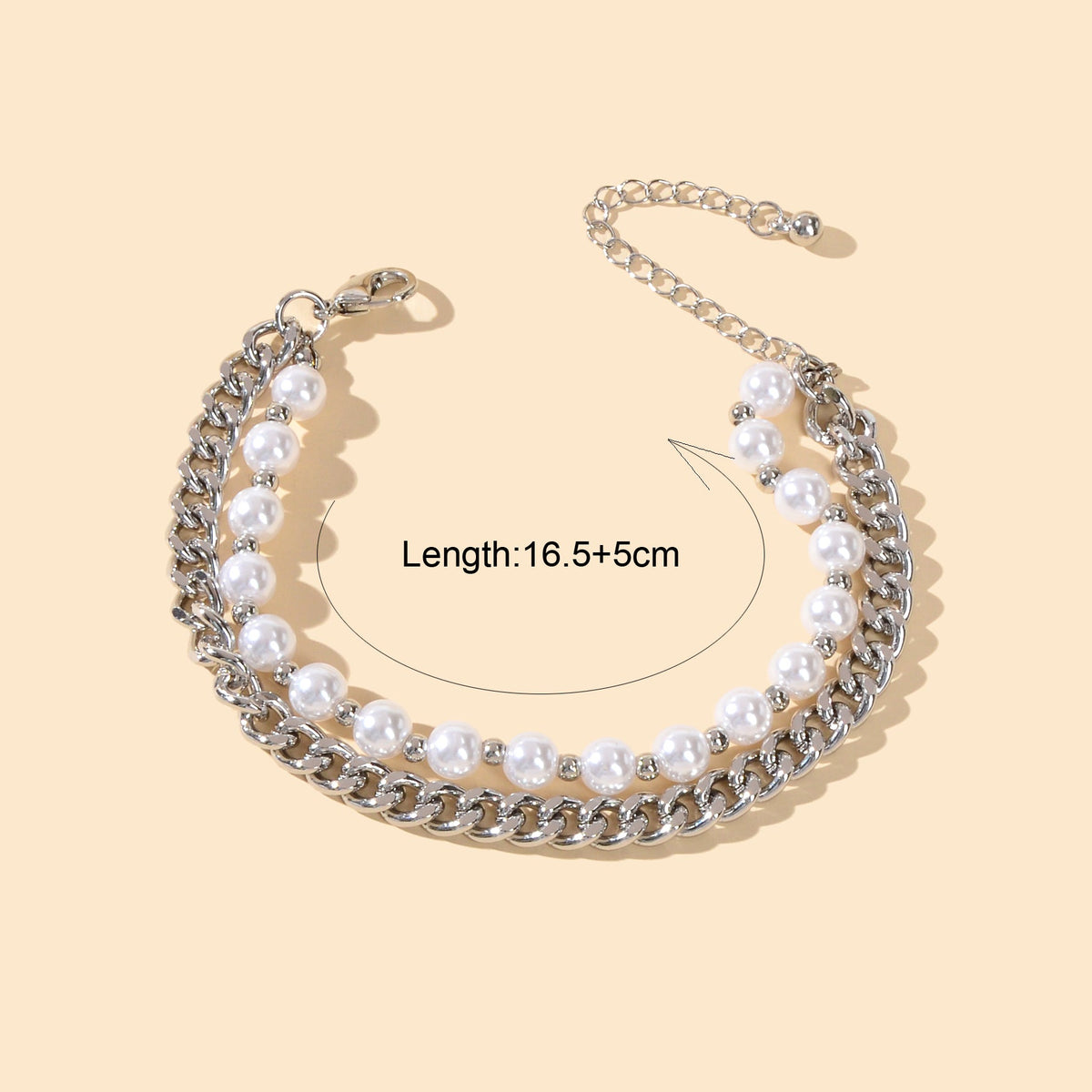 Punk Retro Double layer Silver Chain Pearl Bracelet Statement Women Accessories