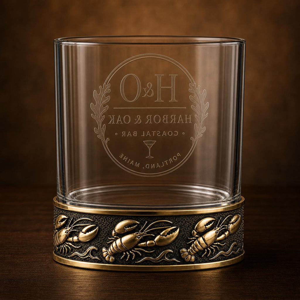 Personalized Lobster Whiskey Glass – Custom Etched Old Fashioned Glass, 10 oz
