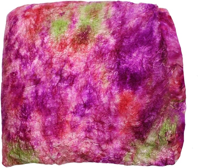 Knitsilk Mulberry Silk Fiber Yarn, Pink and Green. Best for Knitting, Sewing Silk Filament Sheets, Spinning and Needle Felting