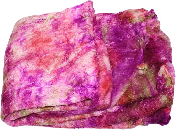 Knitsilk Mulberry Silk Fiber Yarn, Pink and Green. Best for Knitting, Sewing Silk Filament Sheets, Spinning and Needle Felting