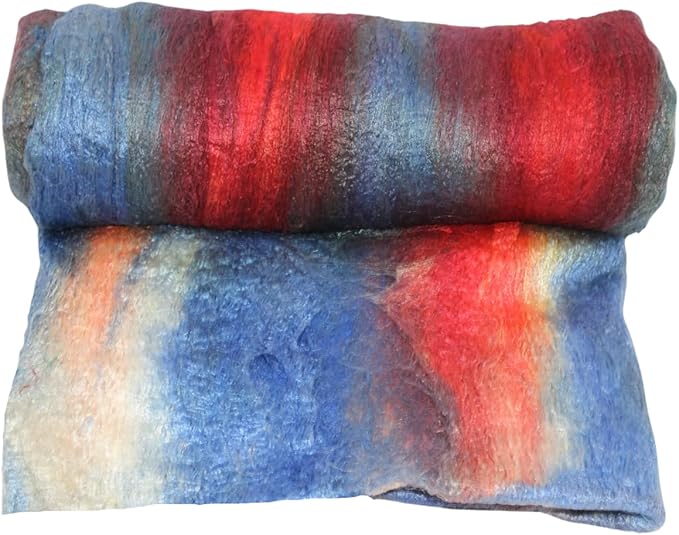 Knitsilk Mulberry Silk Fiber Yarn, Blue and Red. Best for Knitting, Sewing Silk Filament Sheets, Spinning and Needle Felting
