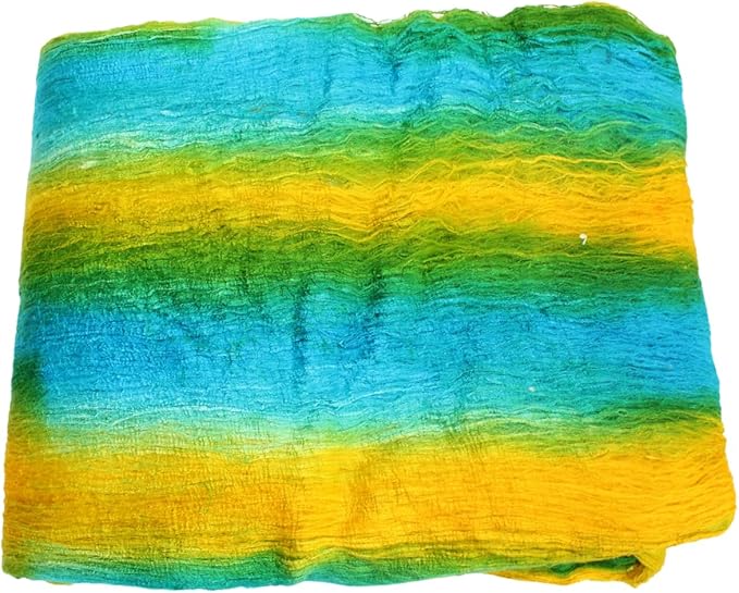 Knitsilk Mulberry Silk Fiber Yarn, Aqua blue and yellow. Best for Knitting, Sewing Silk Filament Sheets, Spinning and Needle Felting