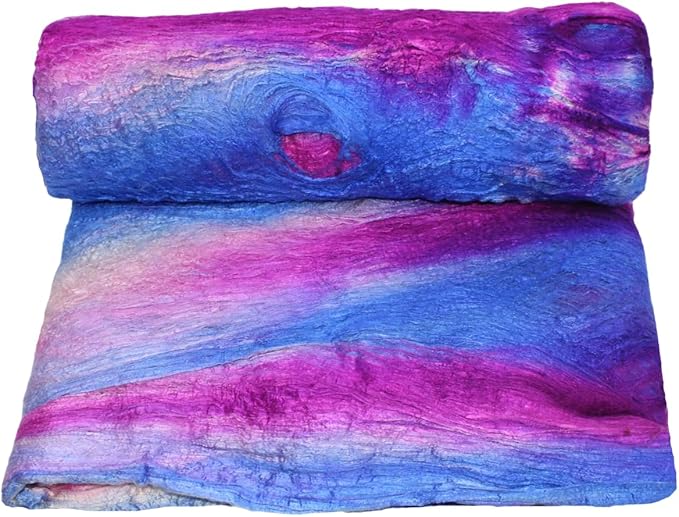 Knitsilk Mulberry Silk Fiber Yarn, Blue and Dark Pink. Best for Knitting, Sewing Silk Filament Sheets, Spinning and Needle Felting