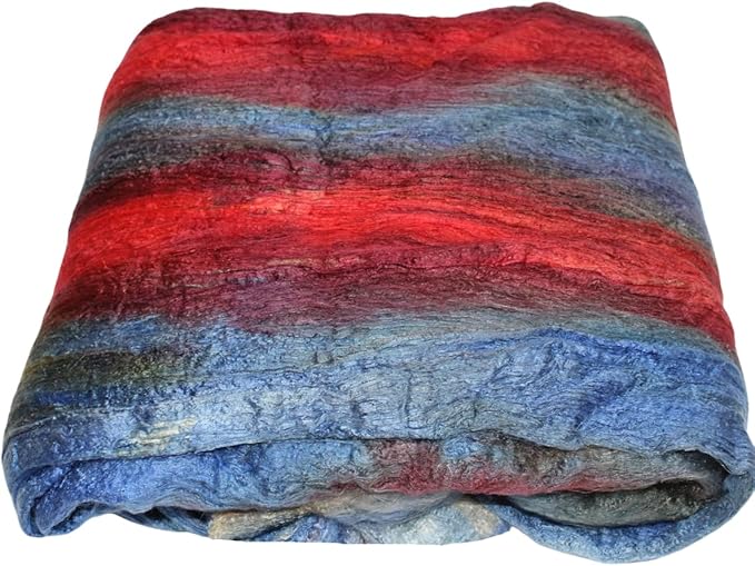 Knitsilk Mulberry Silk Fiber Yarn, Blue and Red. Best for Knitting, Sewing Silk Filament Sheets, Spinning and Needle Felting