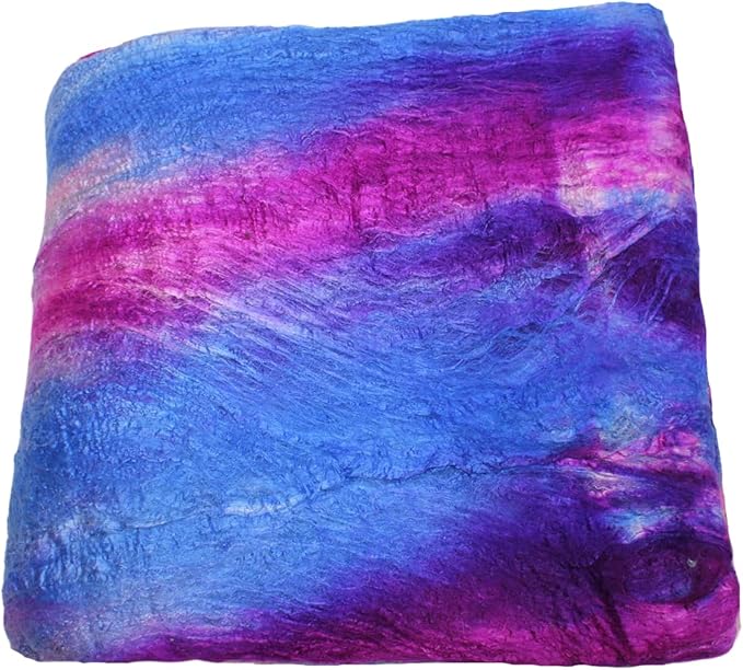 Knitsilk Mulberry Silk Fiber Yarn, Blue and Dark Pink. Best for Knitting, Sewing Silk Filament Sheets, Spinning and Needle Felting