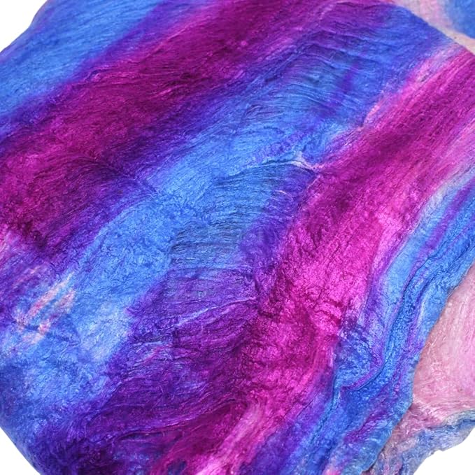 Knitsilk Mulberry Silk Fiber Yarn, Blue and Dark Pink. Best for Knitting, Sewing Silk Filament Sheets, Spinning and Needle Felting