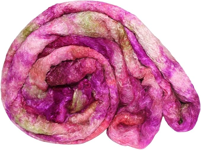 Knitsilk Mulberry Silk Fiber Yarn, Pink and Green. Best for Knitting, Sewing Silk Filament Sheets, Spinning and Needle Felting