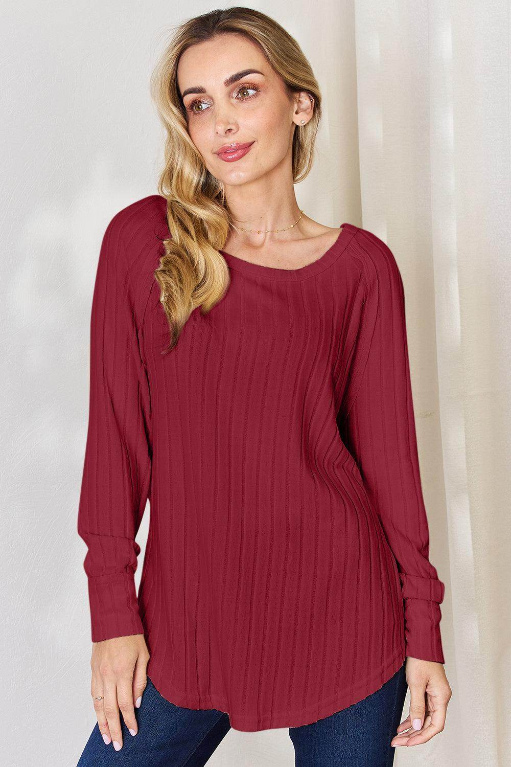 Basic Bae Full Size Ribbed Round Neck Slit T-Shirt for Women - n/a at Dealshubindia
