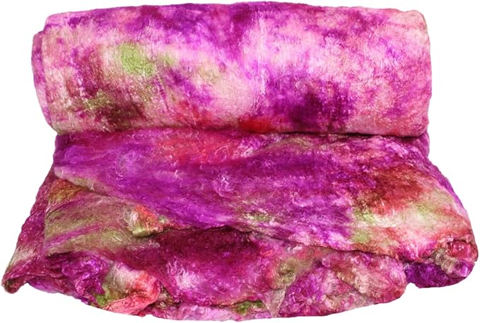 Knitsilk Mulberry Silk Fiber Yarn, Pink and Green. Best for Knitting, Sewing Silk Filament Sheets, Spinning and Needle Felting