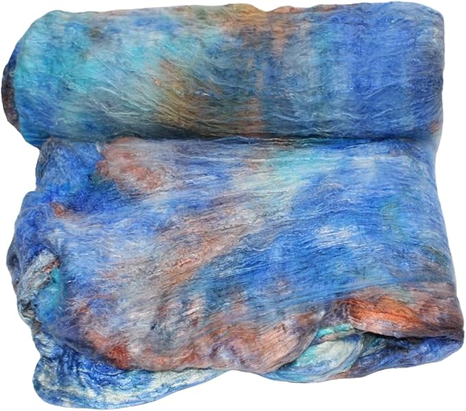 Knitsilk Mulberry Silk Fiber Yarn, Blue and Brown. Best for Knitting, Sewing Silk Filament Sheets, Spinning and Needle Felting