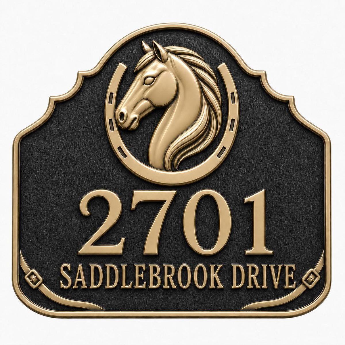 Personalized Address Plaque – Antique Brass Horse and Horseshoe