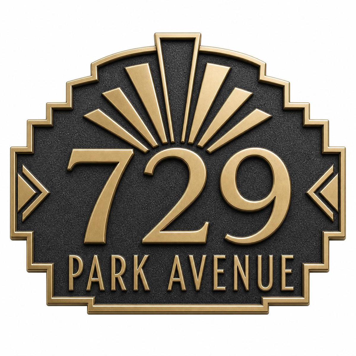 Personalized Address Plaque – Antique Brass Art Deco Fan