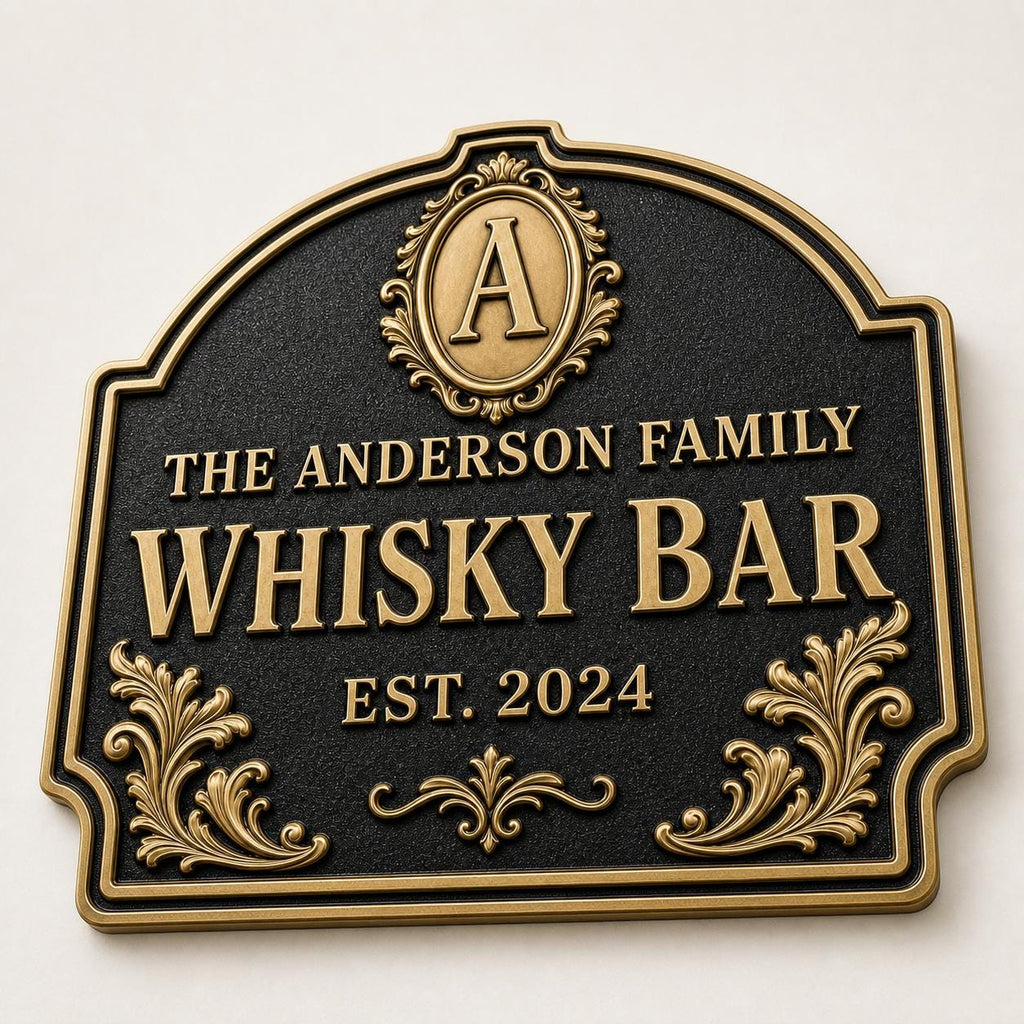 Personalized Home Bar Sign – Antique Brass Scroll Arch