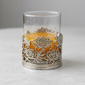 Floral Whiskey Glass – Openwork Metal Holder, 10 oz