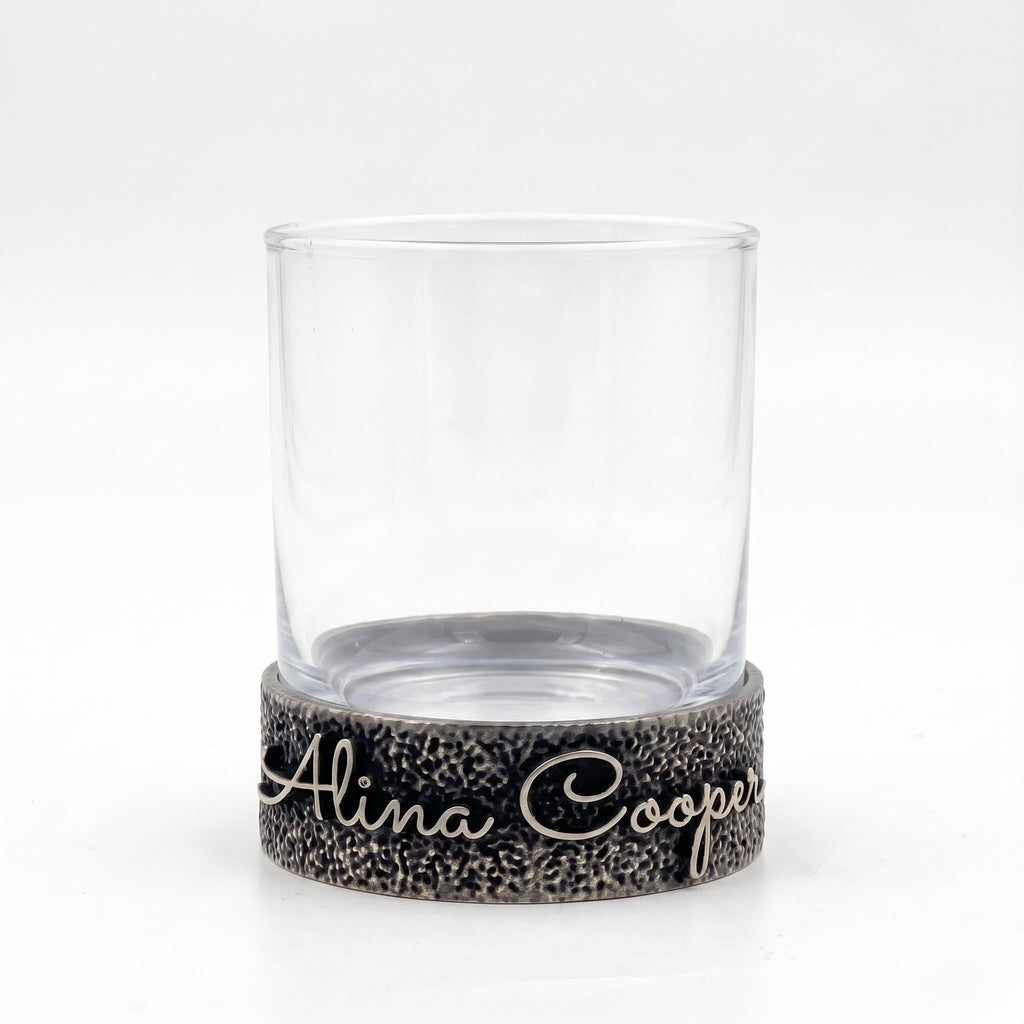 Personalised Antique Brass/Nickel Whiskey Glass | Signature Name Glasses | Electro-formed Metal Drinkware