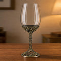July Water Lily Wine Glass, Personalised Birth Flower, Openwork Brass Stem, Custom Etched Gift