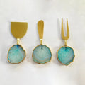 Aqua Agate Cheese Knives with Round Handles-0