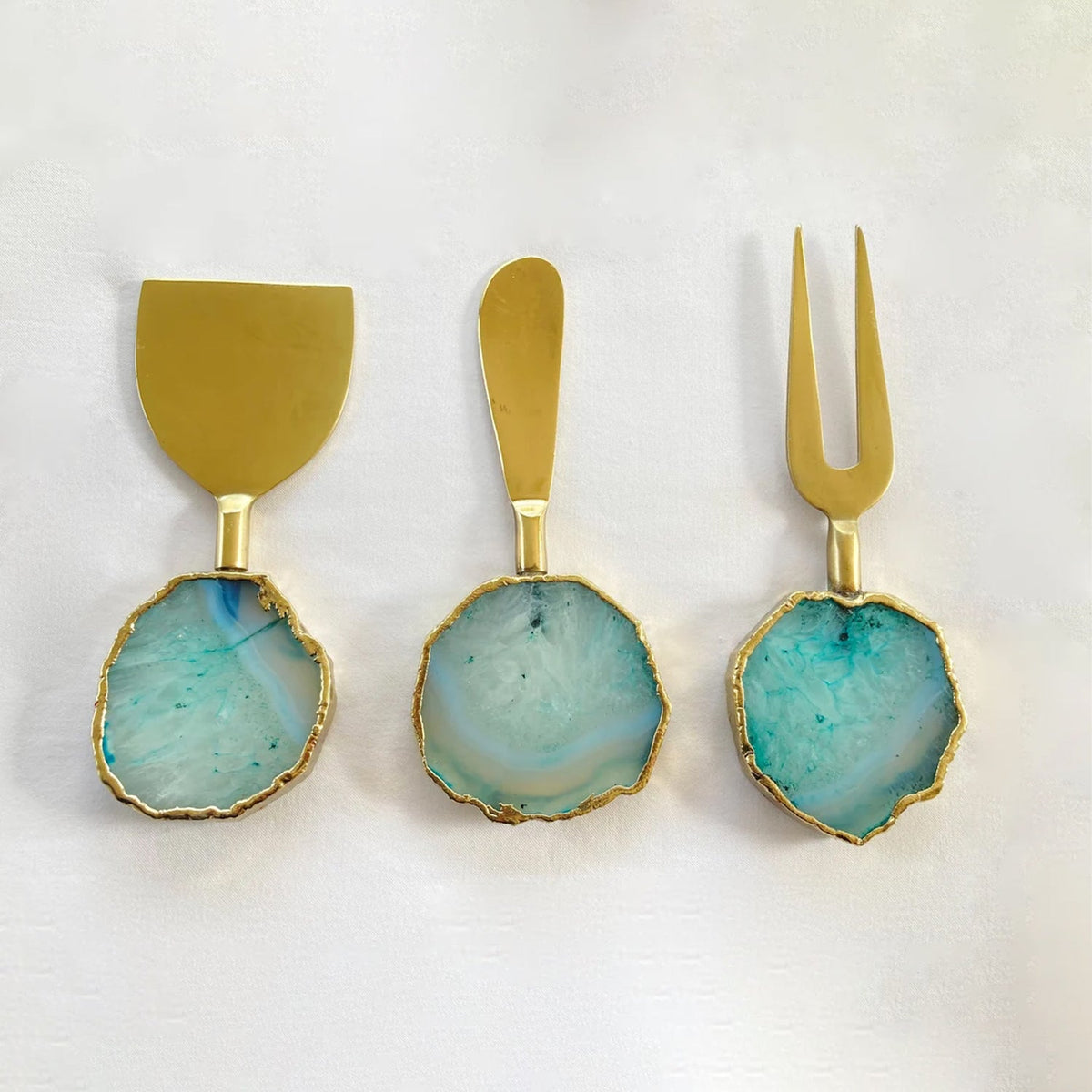 Aqua Agate Cheese Knives with Round Handles-0