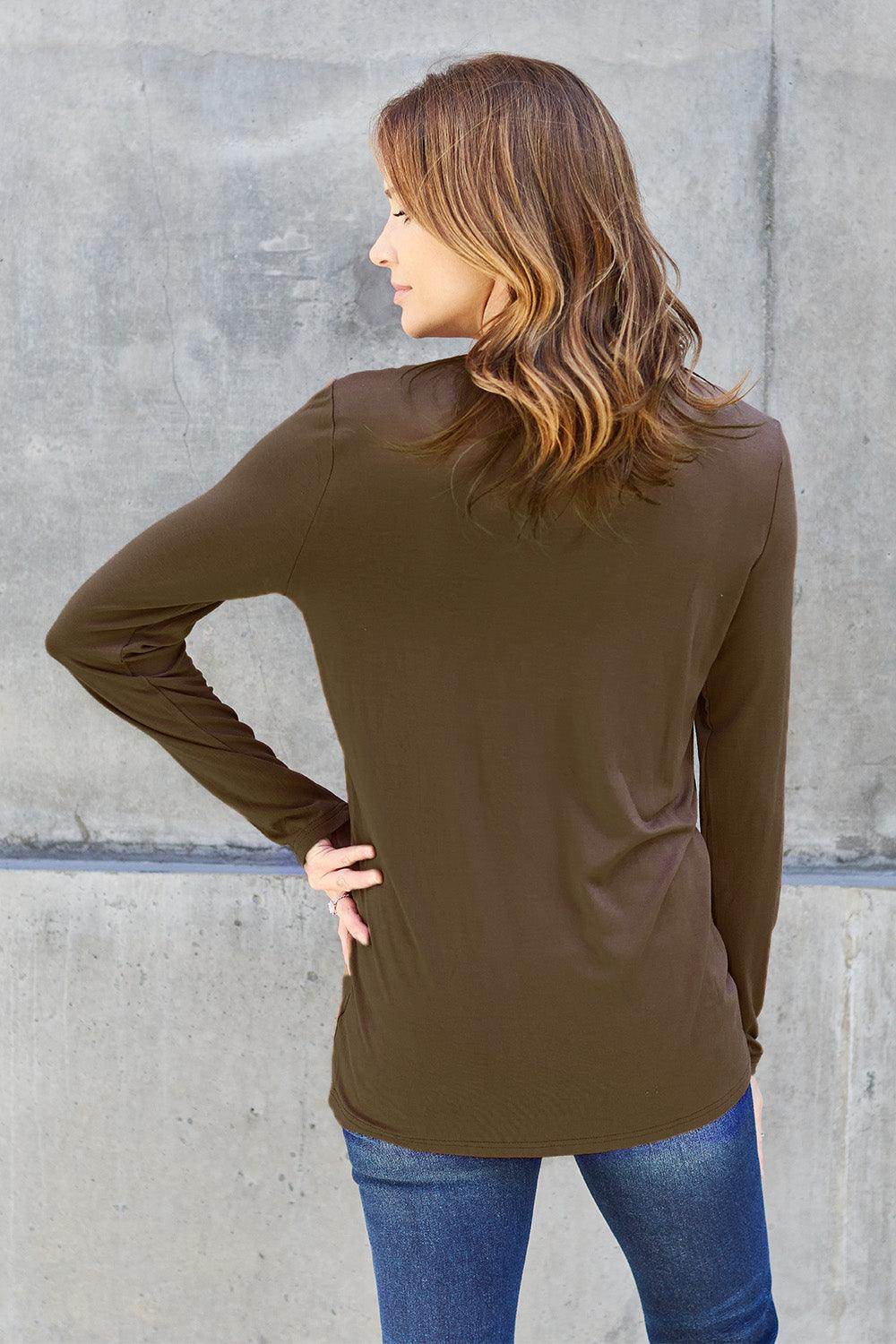 Basic Bae Full Size Round Neck Long Sleeve Top for Women - n/a at Dealshubindia